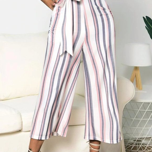 Italian  Pink Stripe Jumpsuit with Pockets - Picture 4 of 16